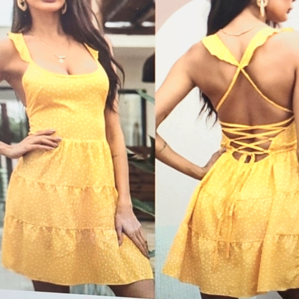 NEW Women Sleeveless Polka Dot Print Suspender Dress